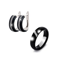 Healthy Material Ceramic Jewelry CZ Stud Earrings Ring Set  - JS554