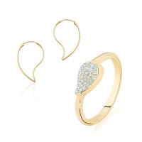 Gold Water Drop Necklace Hoop Earrings CZ Ring Jewelry Set - JS558