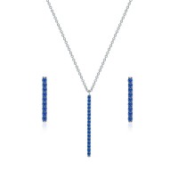 Sapphire Bar Stainless Steel Y Necklace Stud Earrings Jewelry Set - JS560