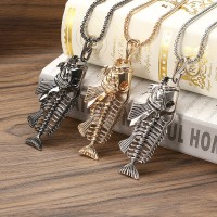 European Style Fish Bone Pendant Charm Chain Stainless steel Men Necklace