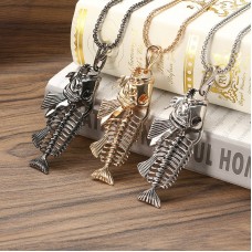 European Style Fish Bone Pendant Charm Chain Stainless steel Men Necklace