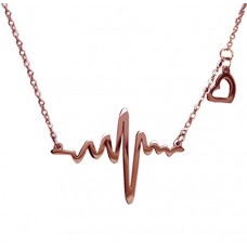 WDSHOW Stainless Steel Heartbeat Cardiogram Pendant Necklace Silver or Rose Gold