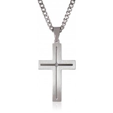 Men's Stainless Steel Cross Necklace with Diamond Accent, 24"