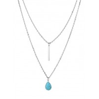 Stainless Steel Synthetic Turquoise Pendant Double Long Necklace