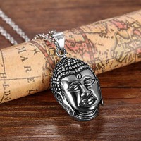 Men's Stainless Steel Buddha Head Pendant Necklace