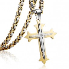 Trendsmax Jewelry Stainless Steel Cross Pendant Necklace Mens Boys Chain 5mm Byzantine Chain 22-30inch