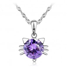  Purple Cat Pendant Necklace Stud Earring Cubic Zirconia Jewelry Sets