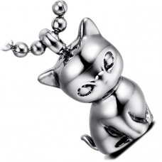 Girls Stainless Steel Cute Kitty Cat Pendant Necklace with 22" Ball Chain