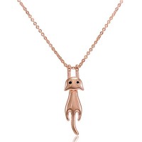 Design Gold and Silver Plated Lucky Cat Girl with Shining Crystal Necklace 2 Styles