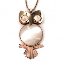 Stainless Steel Rose Gold Color Owl Fashion Pendant Necklace with Fiber Optic Cat's Eye