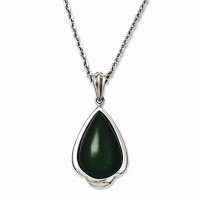 Stainless Steel Simulated Green Cats Eye Teardrop Necklace 20'' inches length