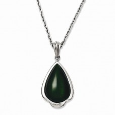 Stainless Steel Simulated Green Cats Eye Teardrop Necklace 20'' inches length