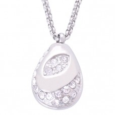 Stainless Steel Cat's Eye Teardrop Crystals Pendant Necklaces Cremation Jewelry Urns Keepsake