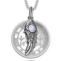 Magic Powers Angel Wing Charm Sky Blue Simulated Cats Eye 18 Inch Necklace