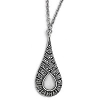 Marcasite & Cat's Eye Teardrop Necklace in Antiqued Stainless Steel