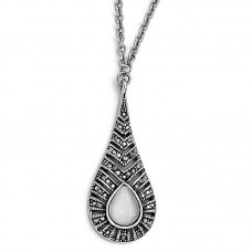 Marcasite & Cat's Eye Teardrop Necklace in Antiqued Stainless Steel