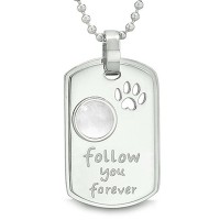 Follow You Forever Wolf Paw Amulet Dot Tag Positive White Simulated Cats Eye Pendant 18 inch Necklace