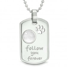 Follow You Forever Wolf Paw Amulet Dot Tag Positive White Simulated Cats Eye Pendant 18 inch Necklace