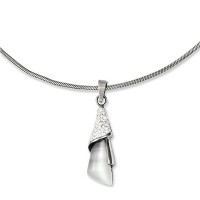 Stainless Steel White Cat's Eye & CZ Necklace 20'' inches length