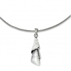 Stainless Steel White Cat's Eye & CZ Necklace 20'' inches length