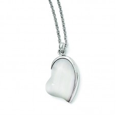 Stainless Steel Polished White Cat's Eye Heart Necklace