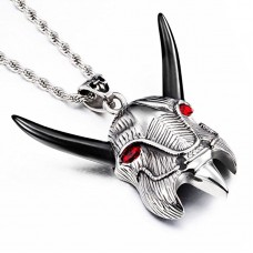 Heyrock Red Crystal Eyes Stainless Steel Cow Head Helmet Mask Pendant Necklace Black Eye's Cat Horns Jewelry