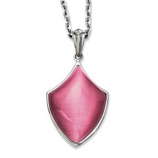 Stainless Steel Simulated Pink Cat's Eye Shield 20in Chain Necklace