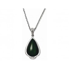 Chisel Stainless Steel Simulated Green Cats Eye Teardrop 20in Necklace 20"