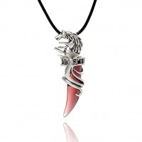 Men's Stainless Steel Pendant Necklace Crystal Silver red wine Wolf Tooth Tribal 16" leather Chain