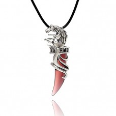 Men's Stainless Steel Pendant Necklace Crystal Silver red wine Wolf Tooth Tribal 16" leather Chain