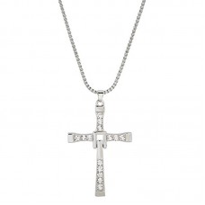 Jewelry Mens Crystal Stainless Steel Box Chain Cross Pendant Necklace Womens 24"