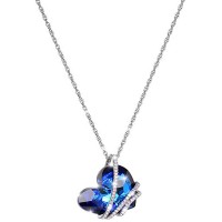  Pendant Necklace Made With Swarovski "Heart of the Ocean" Crystal - Stainless Steel Elegant 