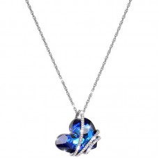  Pendant Necklace Made With Swarovski "Heart of the Ocean" Crystal - Stainless Steel Elegant 