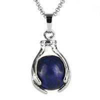 Healing Gemstone Necklace Crystal Ball Pendant Necklace with Stainless Steel Chain