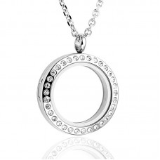 Floating Memory Locket Necklace - 316 Surgical Stainless Steel Round Crystals Magnetic Closure