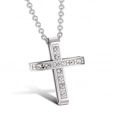 Besteel CZ Stainless Steel Charm Cross Necklace Pendant for Women Crystal Necklace Chain