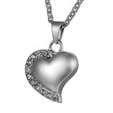 Love Heart Ash Pendant with Crystal Urn Necklace Keepsake Stainless Steel Cremation Jewelry