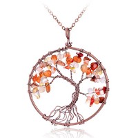 Amulet Tree of Life Healing Crystal 7 Chakra Gemstone Pendant Necklace Mothers Day Gift