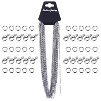  Feet Stainless Steel DIY Link Chain Necklaces with 20 Lobster Clasps and 30 Jump Rings for Jewelry Making