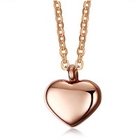 Jewelry Rose Gold Plated Stainless Steel Solid Love Heart Polished Charm Necklace with Chain for Women