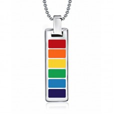 Stainless Steel LGBT Gay Pride Rainbow Rectangular Pendant Necklace for Gay and Lesbian