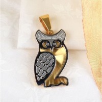 Two Toned Owl Stainless Steel Pendant  necklace- N1010