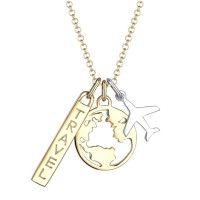 Fashion Gold Plated Travel Globe Plane Stainless Steel Necklace -N1063