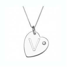 Stainless Steel Initial Letter Heart Pendant with Rhinestone Accent - N584