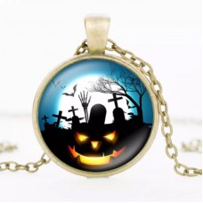  lantern glass cabochon necklace pendant bronze chain Hallowmas jewelry for women Christmas gift