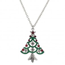 Accessories Festive Holiday Christmas Red Green Crystal Pendant Necklace