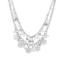 A2A Accessories Silvertone Christmas Holiday Winter Snowflake Necklace