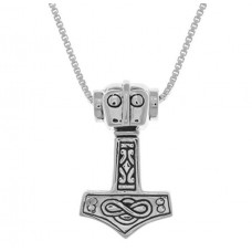 Jewelry Trends Hammer Celtic Pendant on Box Chain Necklace Viking Norse Symbol