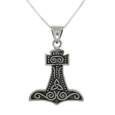  Thor's Hammer Celtic Norse Pendant with 18 Inch Box Chain Necklace