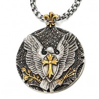 Mens Eagle Cross Pendant Necklace with Black Cubic Zirconia 